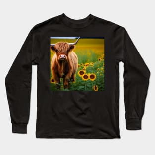 Highland Cow in the Sunflowers Long Sleeve T-Shirt